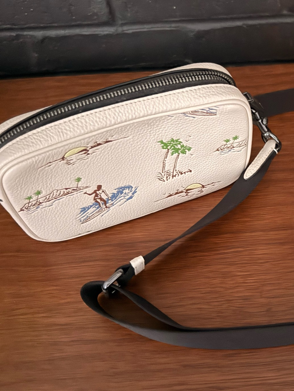 Coach Surf Cream Printed Crossbody Bag with Adjustable Black Strap